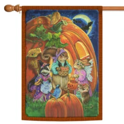 Critters And Pumpkins Halloween Outdoor House Flag 40" X 28"