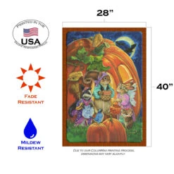 Critters And Pumpkins Halloween Outdoor House Flag 40" X 28" -PatioVibe Shop 1010103 3 03546.1682375295