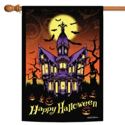 "Happy Halloween" Hunted House Outdoor House Flag 40" X 28"