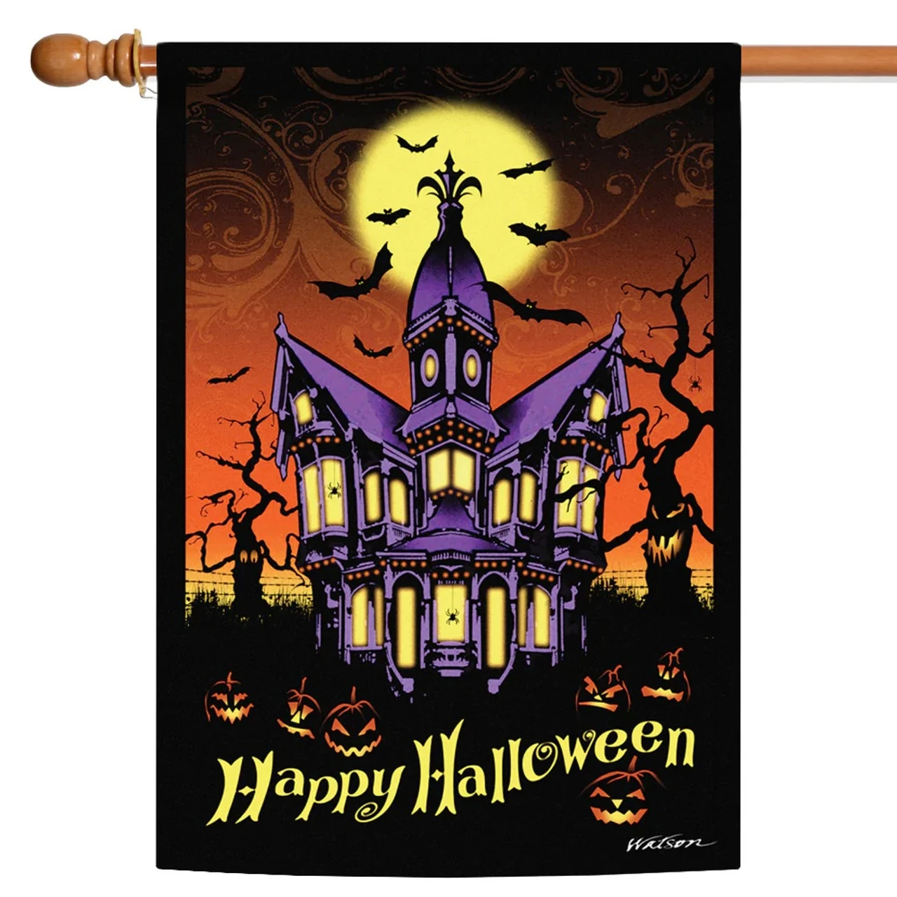 "Happy Halloween" Hunted House Outdoor House Flag 40" X 28" 1 "Happy Halloween" Hunted House Outdoor House Flag 40" X 28"