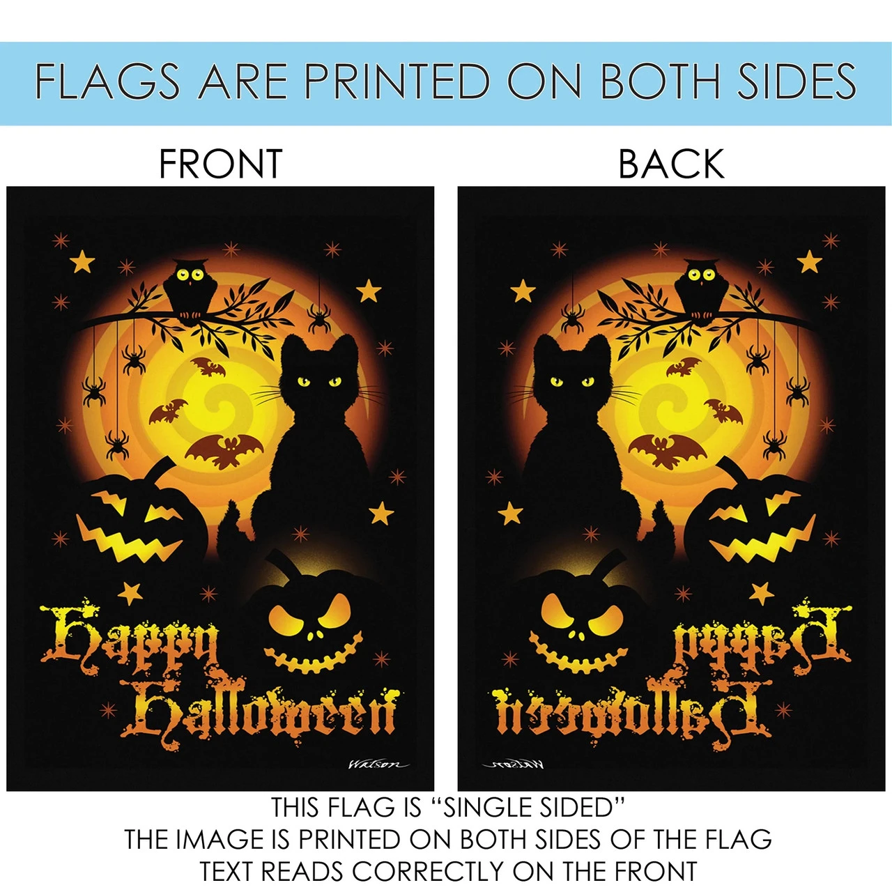 "Happy Halloween" Spooky Cat And Jack-O-Lantern Outdoor House Flag 40" X 28" 4 "Happy Halloween" Spooky Cat And Jack-O-Lantern Outdoor House Flag 40" X 28" - Image 4