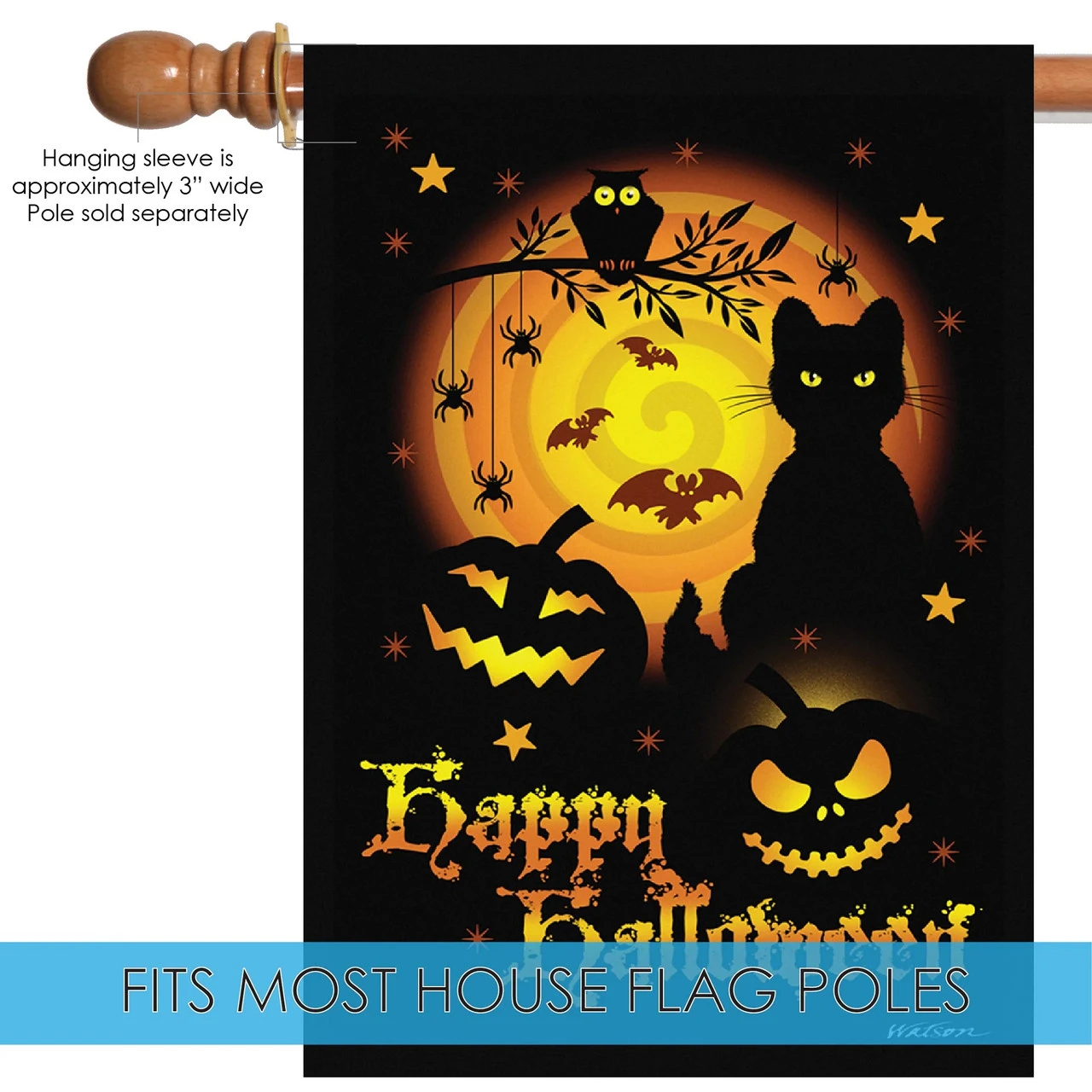 "Happy Halloween" Spooky Cat And Jack-O-Lantern Outdoor House Flag 40" X 28" 5 "Happy Halloween" Spooky Cat And Jack-O-Lantern Outdoor House Flag 40" X 28" - Image 5