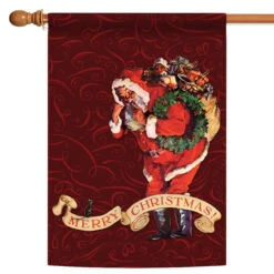 "Merry Christmas" Santa And A Mouse Outdoor House Flag 40" X 28"