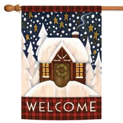 Snowy Cabin 'Welcome' Outdoor House Flag 40" X 28"