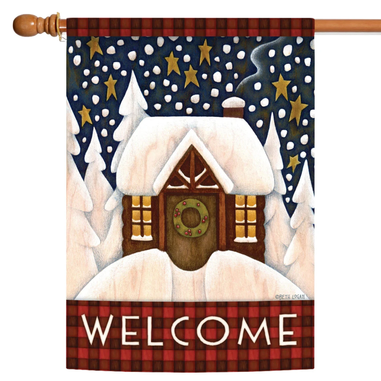 Snowy Cabin 'Welcome' Outdoor House Flag 40" X 28" 1 Snowy Cabin 'Welcome' Outdoor House Flag 40" X 28"