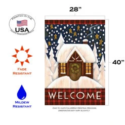 Snowy Cabin 'Welcome' Outdoor House Flag 40" X 28" 7 Snowy Cabin 'Welcome' Outdoor House Flag 40" X 28" -PatioVibe Shop 101219 3 27233.1682373079