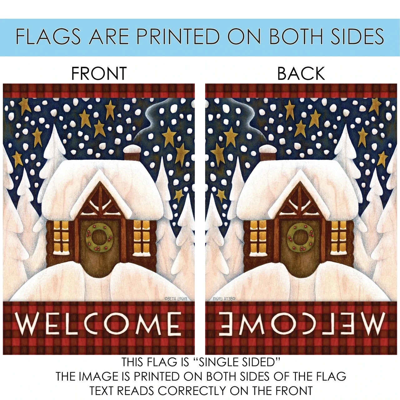 Snowy Cabin 'Welcome' Outdoor House Flag 40" X 28" 4 Snowy Cabin 'Welcome' Outdoor House Flag 40" X 28" - Image 4