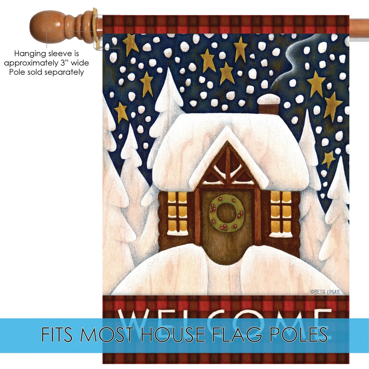 Snowy Cabin 'Welcome' Outdoor House Flag 40" X 28" 5 Snowy Cabin 'Welcome' Outdoor House Flag 40" X 28" - Image 5