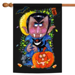 Halloween Vampire And Jack-O-Lantern Outdoor House Flag 40" X 28"