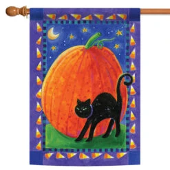 Pumpkin And Cat Rectangular Outdoor House Flag 40" X 28"