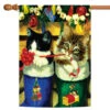 Christmas Kittens Gift Ribbon Outdoor House Flag 40" X 28"