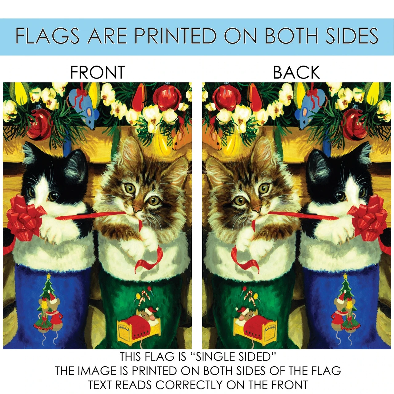 Christmas Kittens Gift Ribbon Outdoor House Flag 40" X 28" 4 Christmas Kittens Gift Ribbon Outdoor House Flag 40" X 28" - Image 4