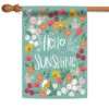 Blue Floral 'Hello Sunshine' Outdoor Double Sided Flag 40" X 28"