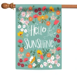 Blue Floral 'Hello Sunshine' Outdoor Double Sided Flag 40" X 28"