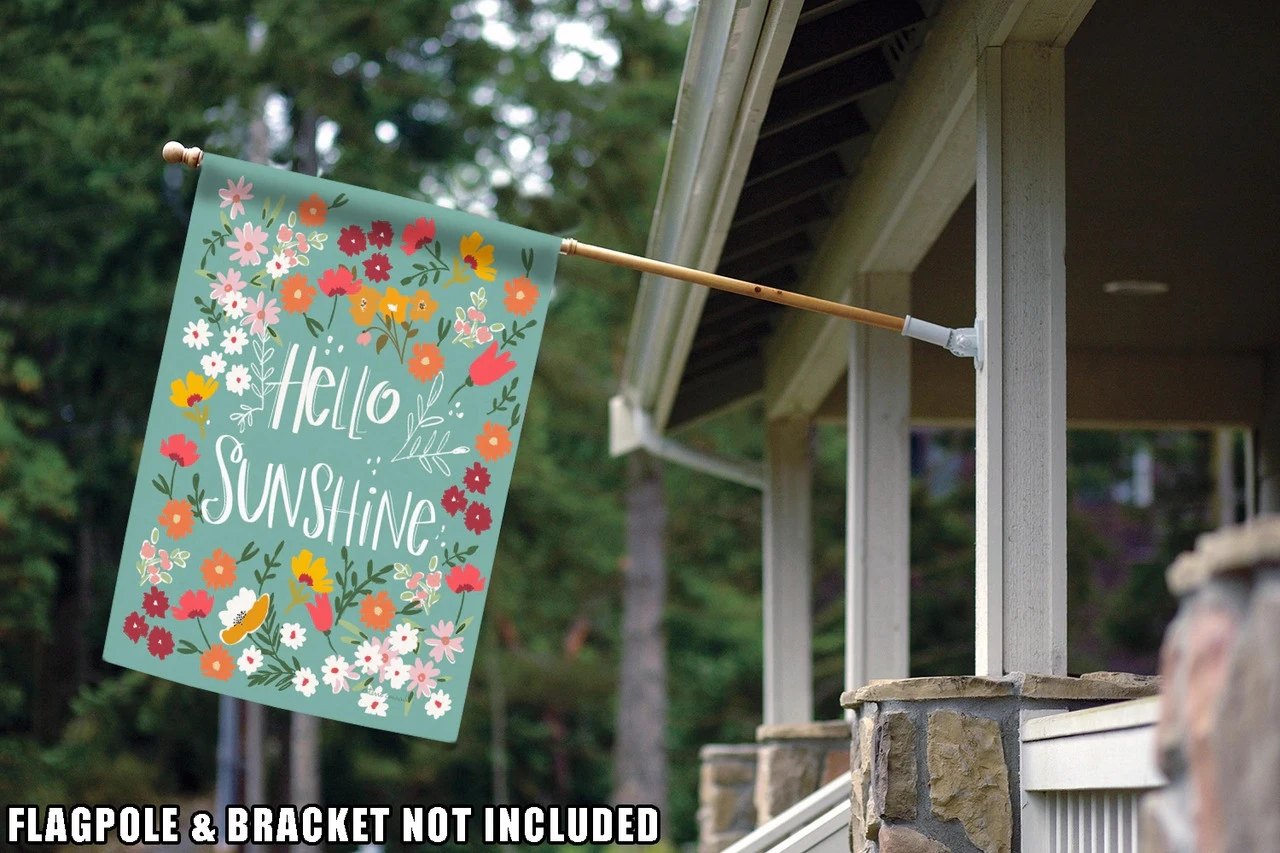 Blue Floral 'Hello Sunshine' Outdoor Double Sided Flag 40" X 28" 2 Blue Floral 'Hello Sunshine' Outdoor Double Sided Flag 40" X 28" - Image 2