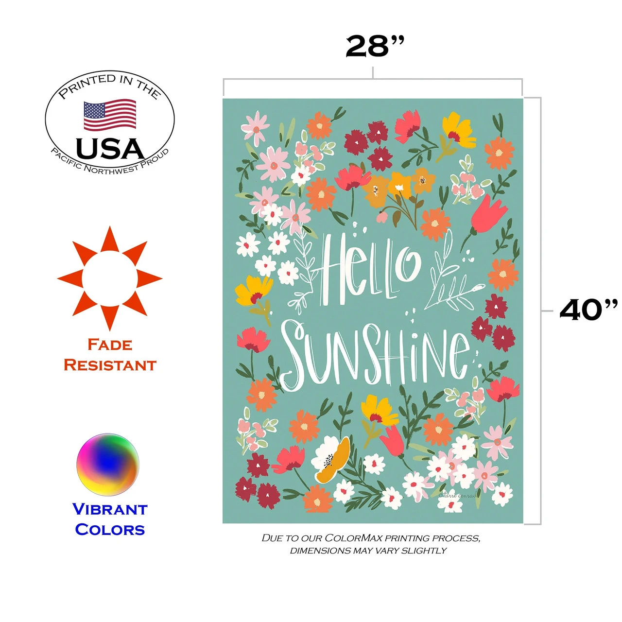 Blue Floral 'Hello Sunshine' Outdoor Double Sided Flag 40" X 28" 3 Blue Floral 'Hello Sunshine' Outdoor Double Sided Flag 40" X 28" - Image 3