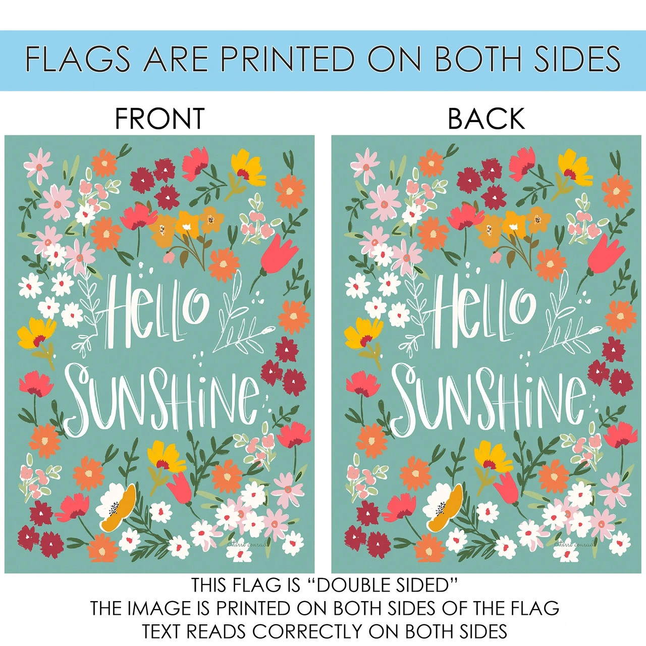 Blue Floral 'Hello Sunshine' Outdoor Double Sided Flag 40" X 28" 4 Blue Floral 'Hello Sunshine' Outdoor Double Sided Flag 40" X 28" - Image 4