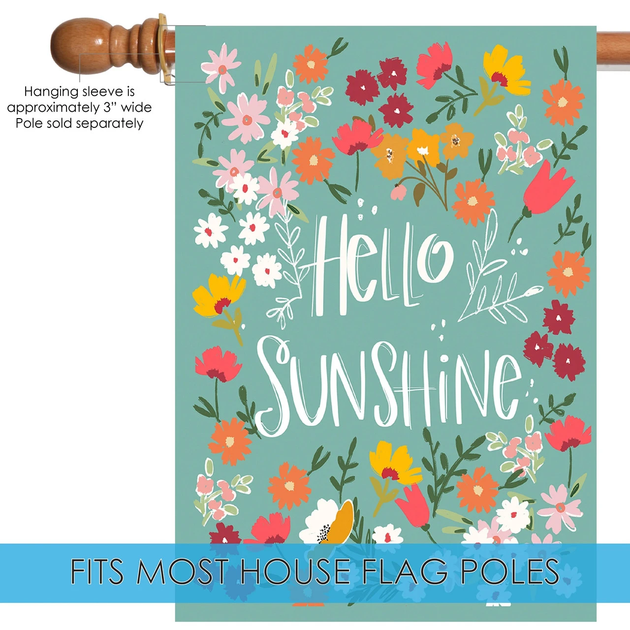 Blue Floral 'Hello Sunshine' Outdoor Double Sided Flag 40" X 28" 5 Blue Floral 'Hello Sunshine' Outdoor Double Sided Flag 40" X 28" - Image 5
