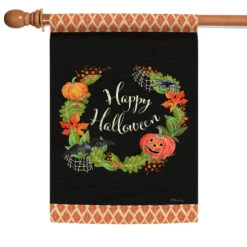 "Happy Halloween" Wreath Outdoor House Flag 40" X 28"