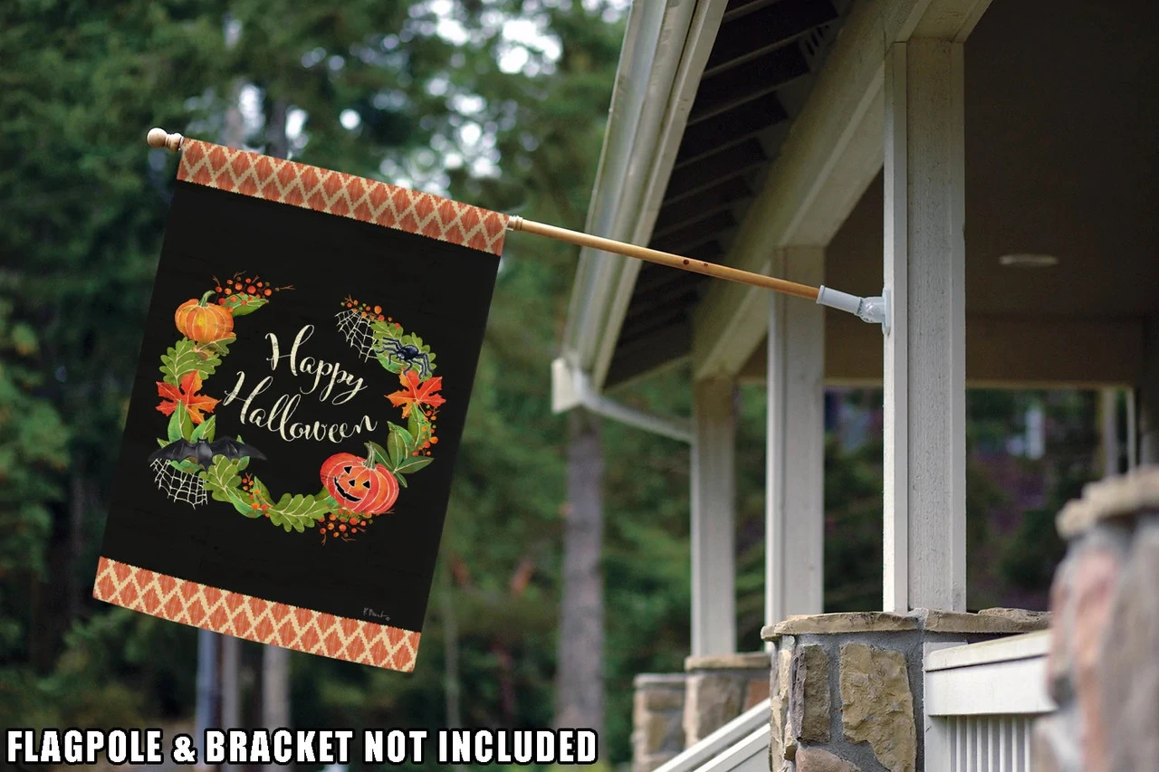 "Happy Halloween" Wreath Outdoor House Flag 40" X 28" 2 "Happy Halloween" Wreath Outdoor House Flag 40" X 28" - Image 2