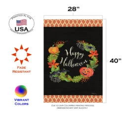 "Happy Halloween" Wreath Outdoor House Flag 40" X 28" 7 "Happy Halloween" Wreath Outdoor House Flag 40" X 28" -PatioVibe Shop 1012593 3 46142.1682374616
