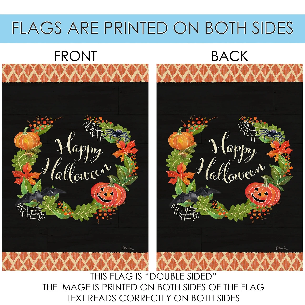 "Happy Halloween" Wreath Outdoor House Flag 40" X 28" 4 "Happy Halloween" Wreath Outdoor House Flag 40" X 28" - Image 4