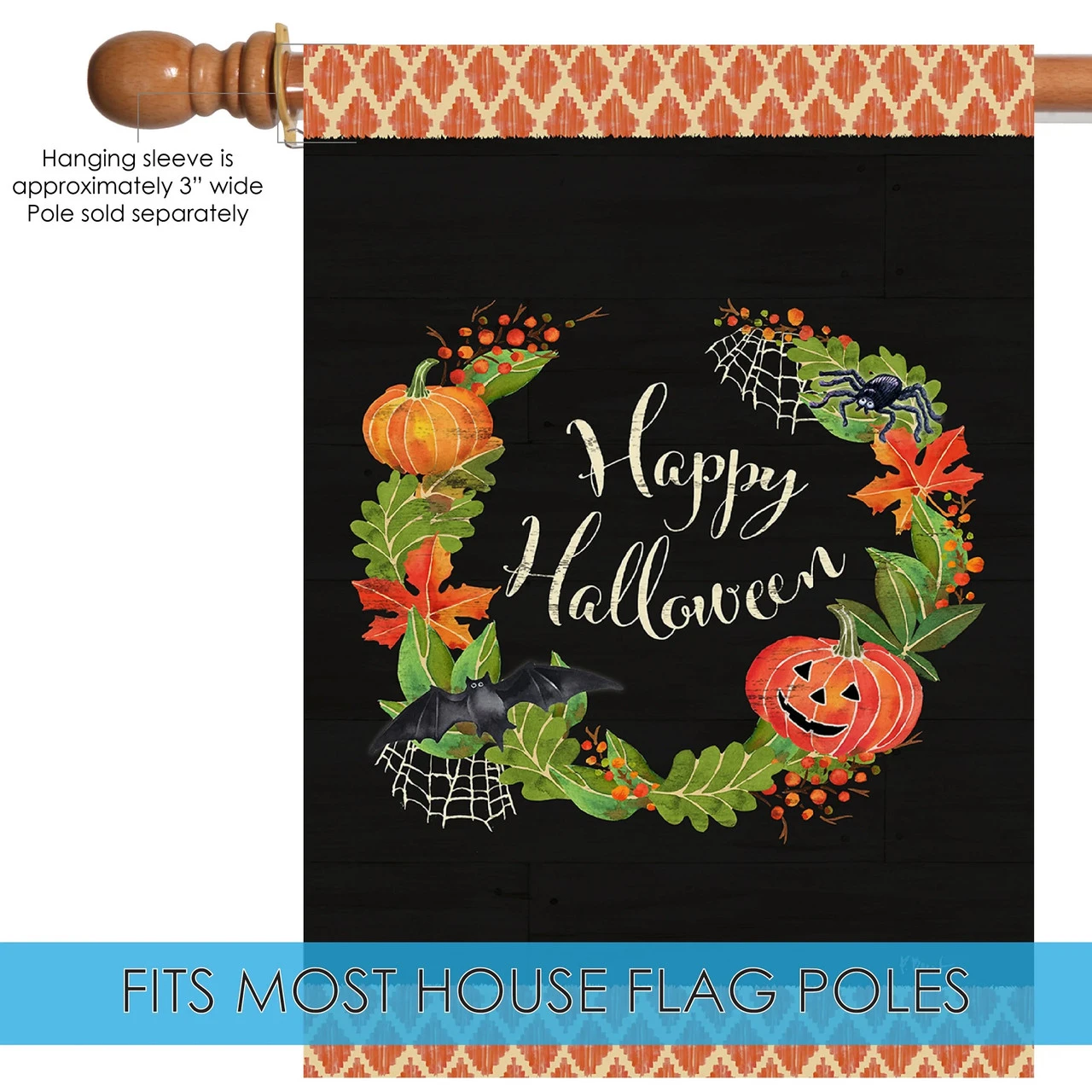 "Happy Halloween" Wreath Outdoor House Flag 40" X 28" 5 "Happy Halloween" Wreath Outdoor House Flag 40" X 28" - Image 5