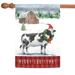 "Merry Christmas" Winter Cow Outdoor House Flag 40" X 28"