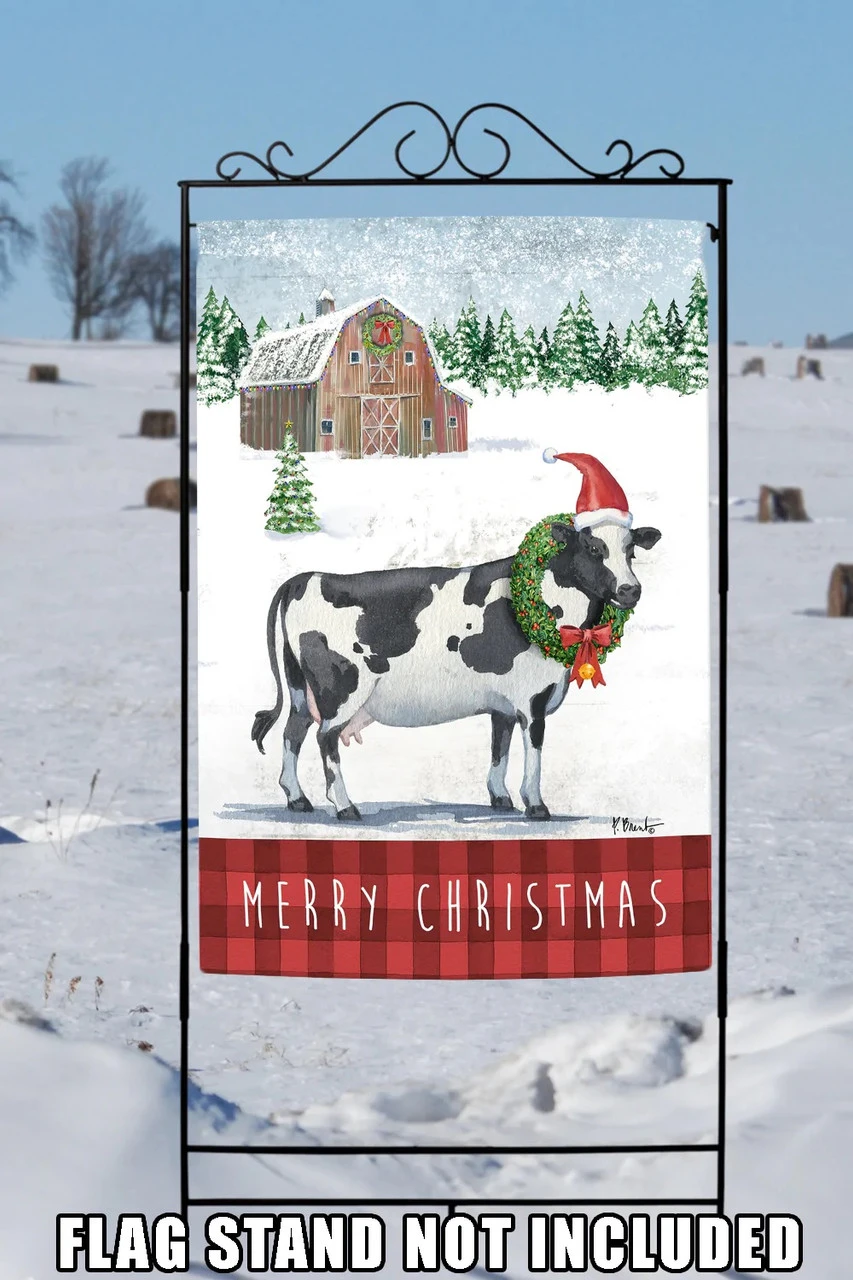 "Merry Christmas" Winter Cow Outdoor House Flag 40" X 28" 2 "Merry Christmas" Winter Cow Outdoor House Flag 40" X 28" - Image 2