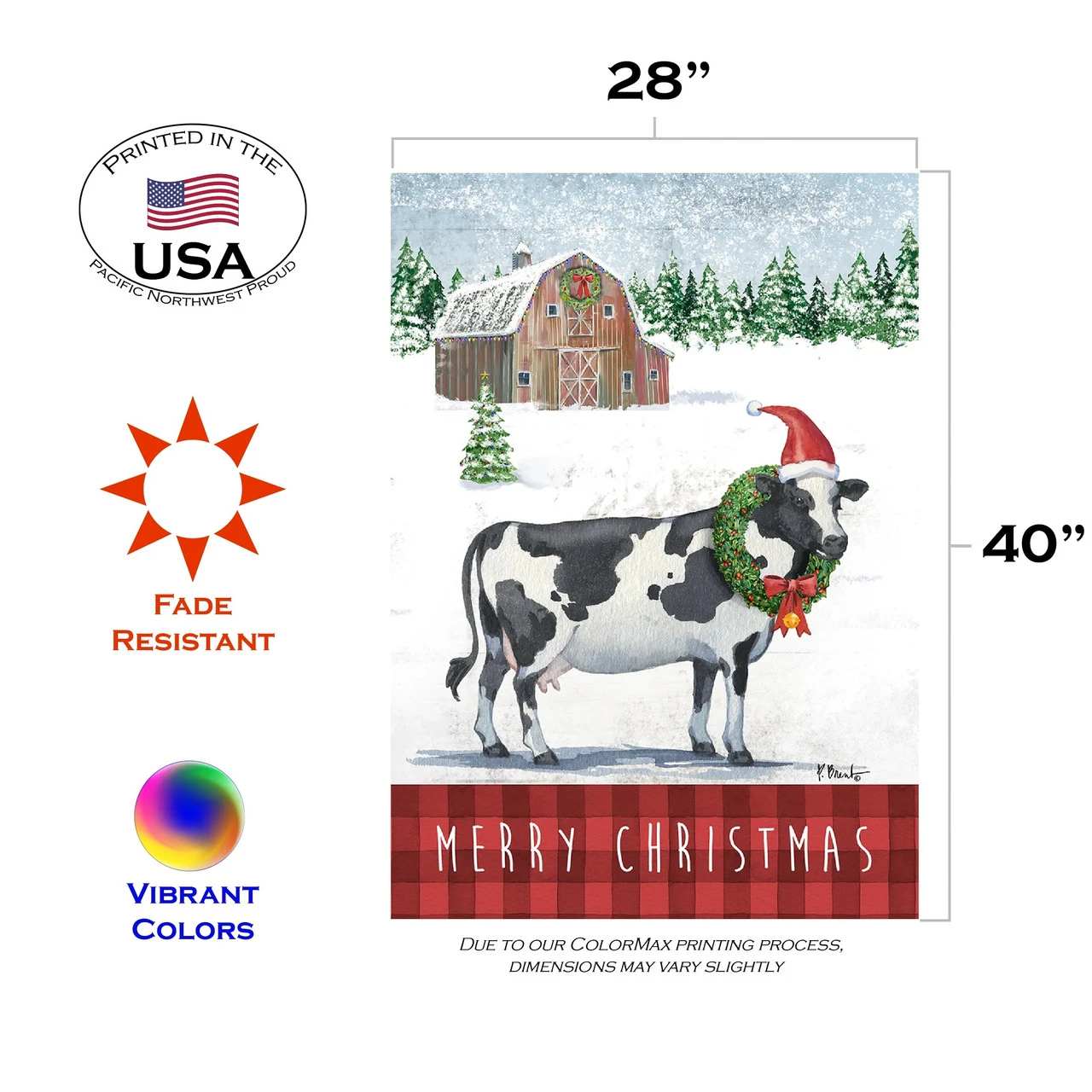 "Merry Christmas" Winter Cow Outdoor House Flag 40" X 28" 3 "Merry Christmas" Winter Cow Outdoor House Flag 40" X 28" - Image 3