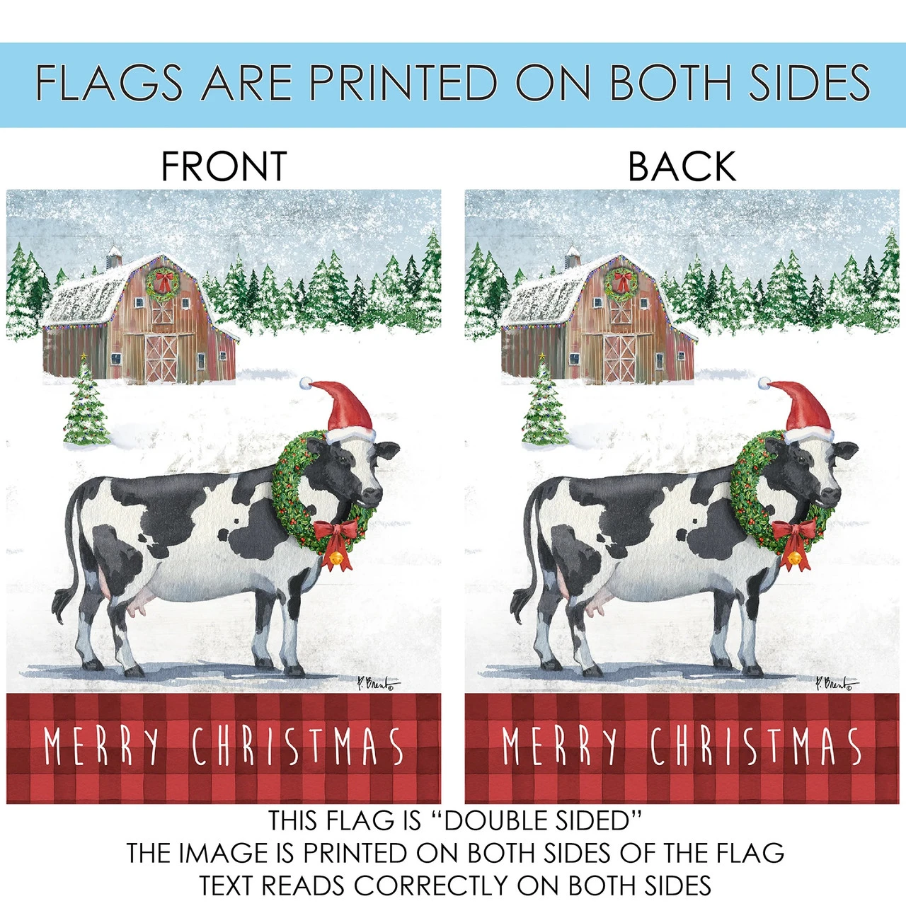 "Merry Christmas" Winter Cow Outdoor House Flag 40" X 28" 4 "Merry Christmas" Winter Cow Outdoor House Flag 40" X 28" - Image 4