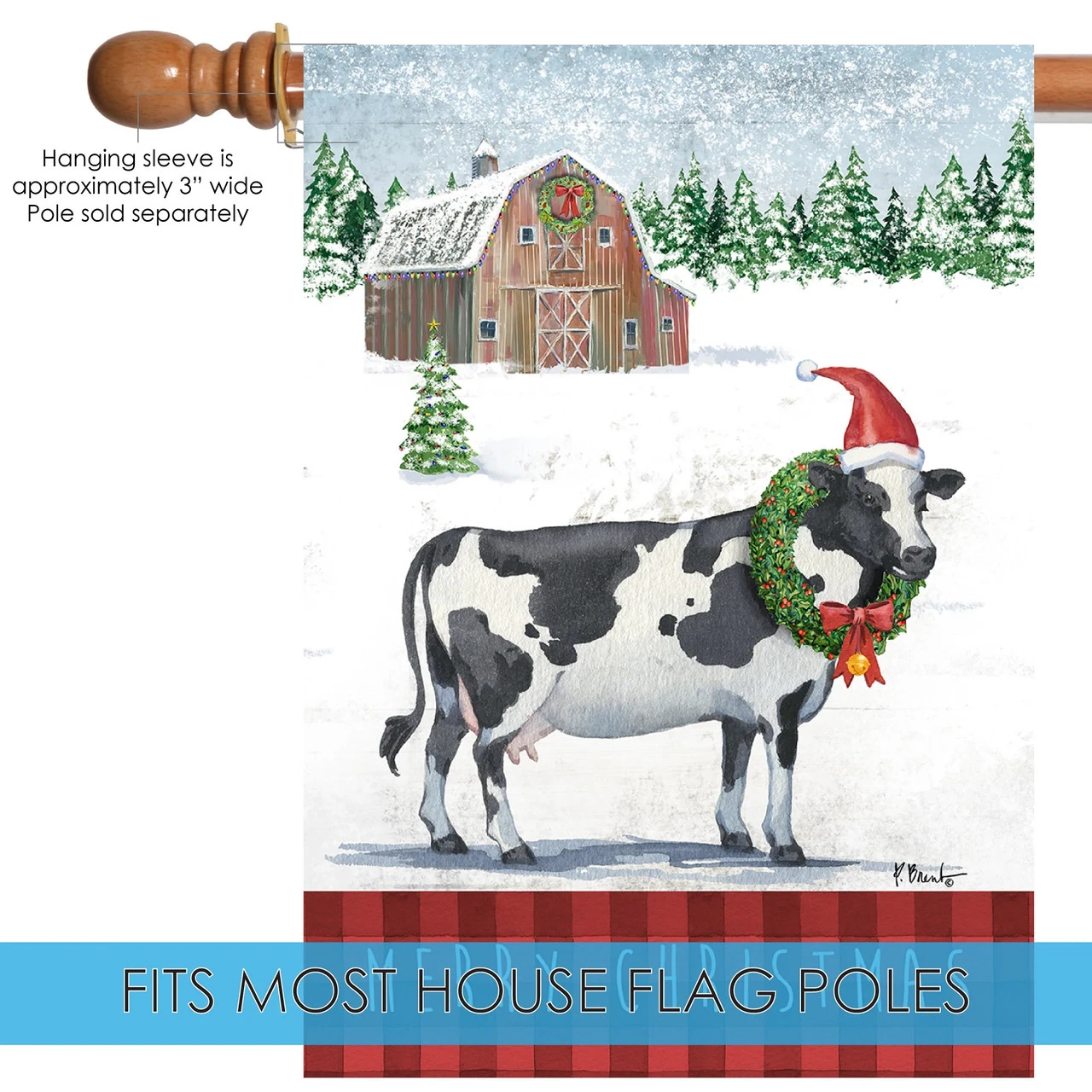 "Merry Christmas" Winter Cow Outdoor House Flag 40" X 28" 5 "Merry Christmas" Winter Cow Outdoor House Flag 40" X 28" - Image 5
