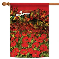 White House And Poppies Outdoor House Flag 40" X 28"