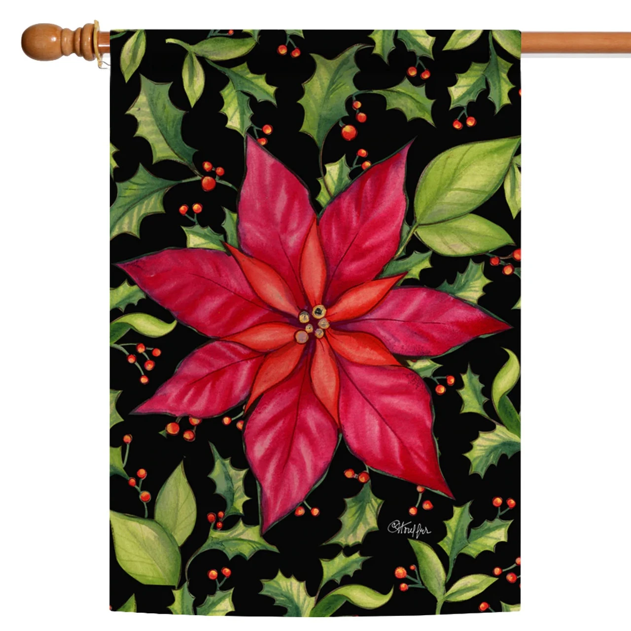 Poinsettia Rectangular Outdoor House Flag 40" X 28" 1 Poinsettia Rectangular Outdoor House Flag 40" X 28"