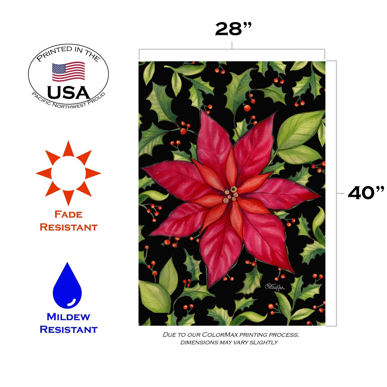 Poinsettia Rectangular Outdoor House Flag 40" X 28" 3 Poinsettia Rectangular Outdoor House Flag 40" X 28" - Image 3