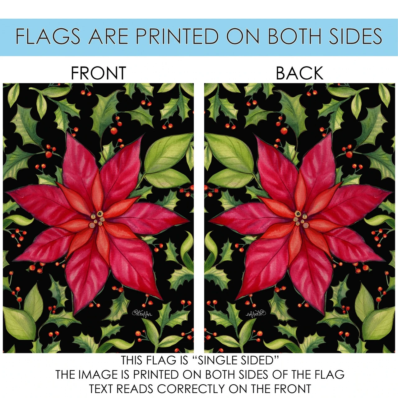 Poinsettia Rectangular Outdoor House Flag 40" X 28" 4 Poinsettia Rectangular Outdoor House Flag 40" X 28" - Image 4