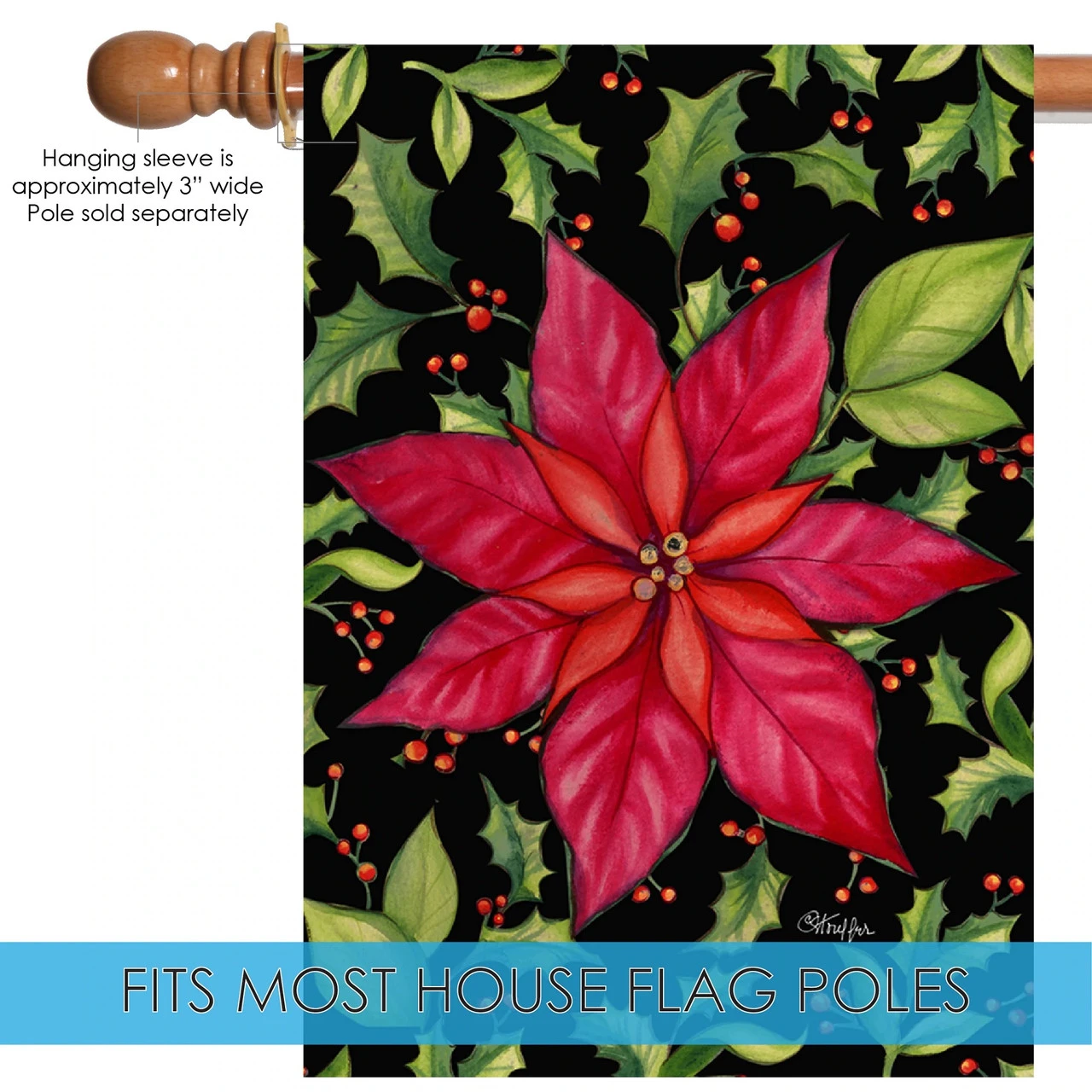 Poinsettia Rectangular Outdoor House Flag 40" X 28" 5 Poinsettia Rectangular Outdoor House Flag 40" X 28" - Image 5