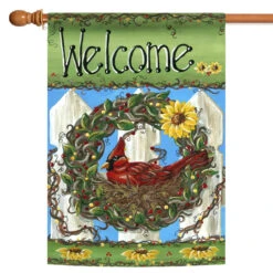 Bird Nest 'Welcome' Outdoor House Flag 40" X 28"
