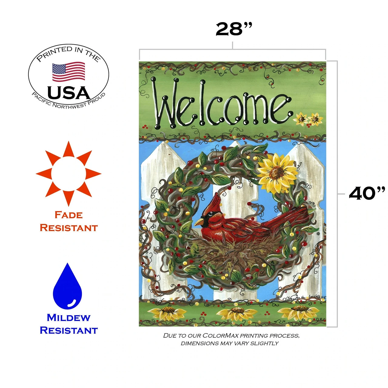 Bird Nest 'Welcome' Outdoor House Flag 40" X 28" 3 Bird Nest 'Welcome' Outdoor House Flag 40" X 28" - Image 3