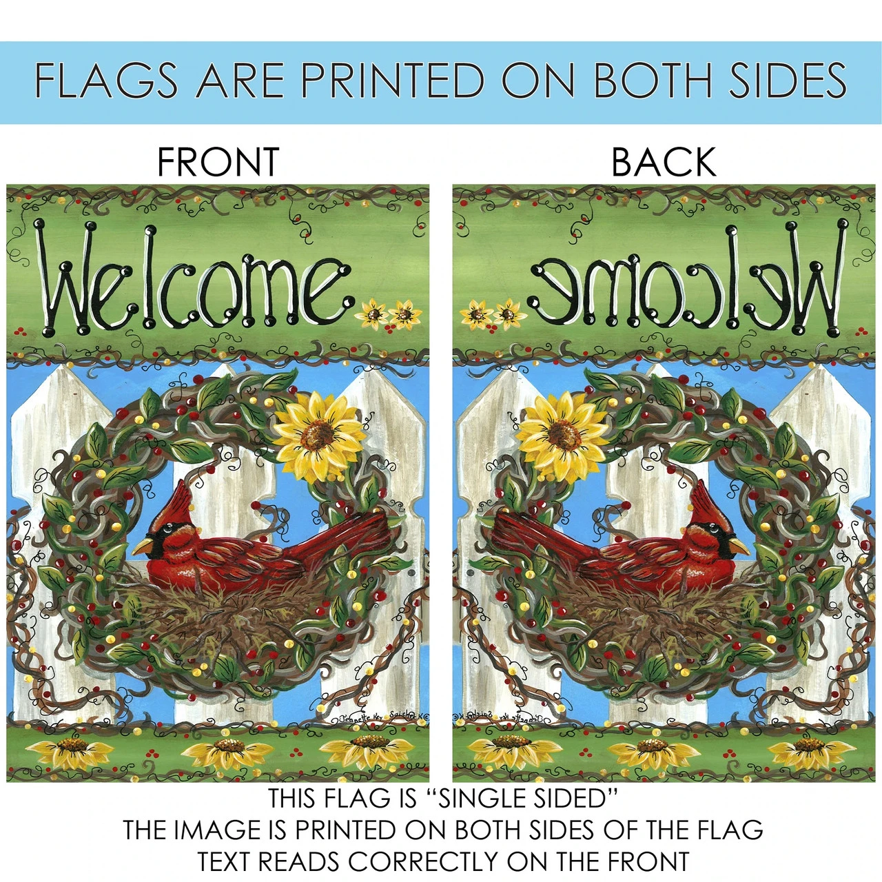 Bird Nest 'Welcome' Outdoor House Flag 40" X 28" 4 Bird Nest 'Welcome' Outdoor House Flag 40" X 28" - Image 4