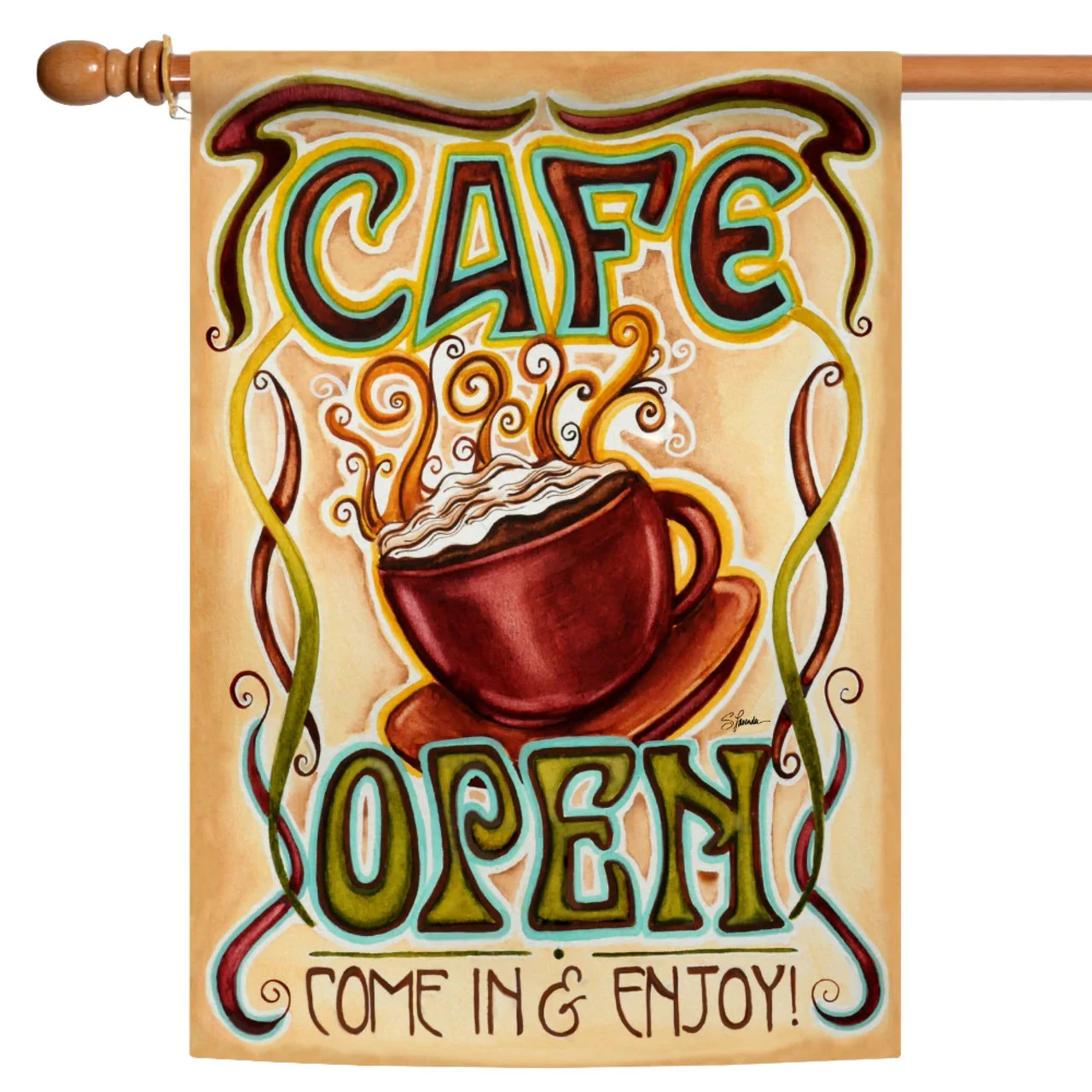 'Cafe Open' Rectangular Outdoor House Flag 40" X 28" 1 'Cafe Open' Rectangular Outdoor House Flag 40" X 28"