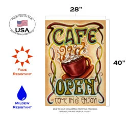 'Cafe Open' Rectangular Outdoor House Flag 40" X 28" 7 'Cafe Open' Rectangular Outdoor House Flag 40" X 28" -PatioVibe Shop 102538 3 18981.1682374407