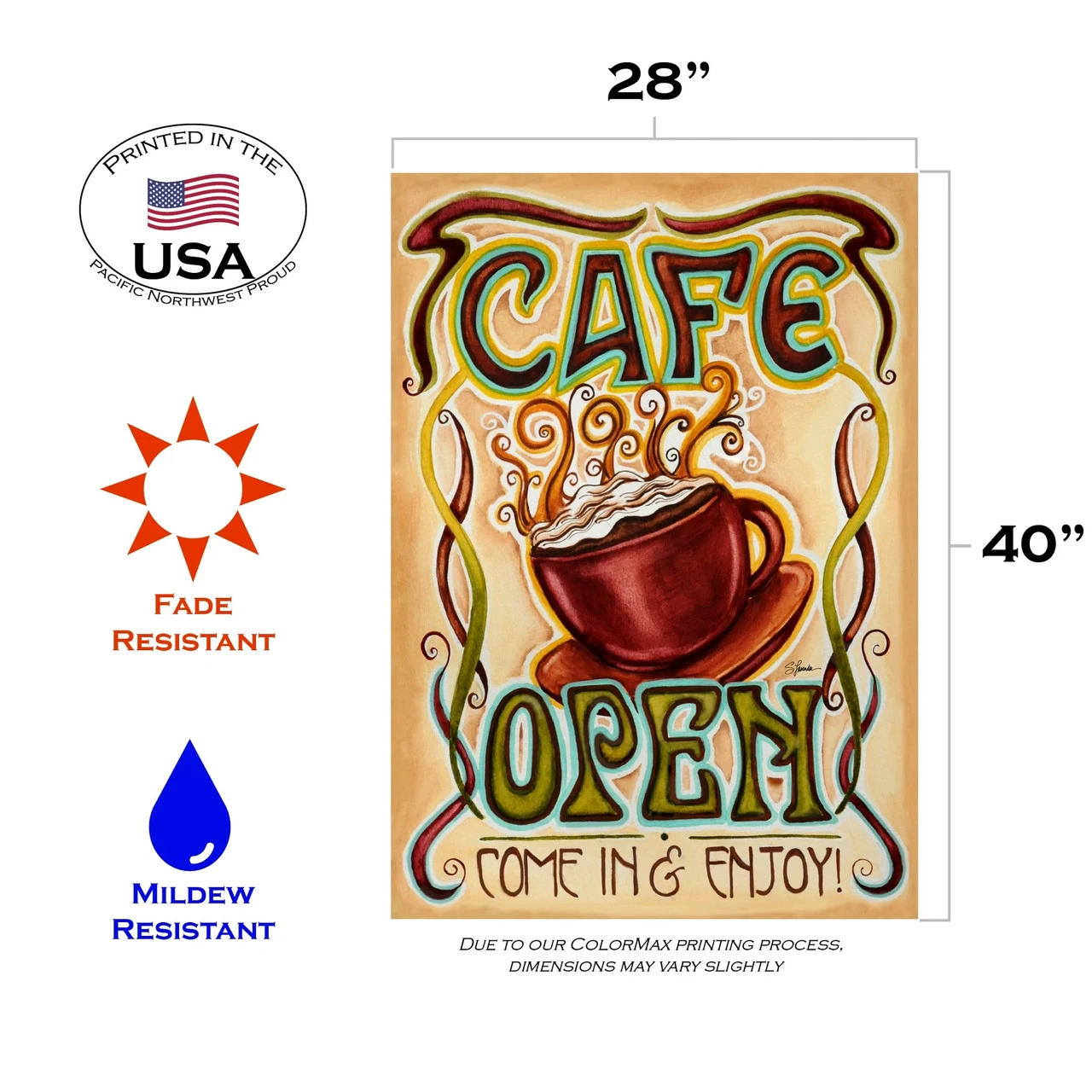 'Cafe Open' Rectangular Outdoor House Flag 40" X 28" 3 'Cafe Open' Rectangular Outdoor House Flag 40" X 28" - Image 3