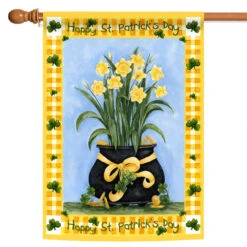Happy St Patrick's Day Shamrock Flower Outdoor House Flag 40" X 28"