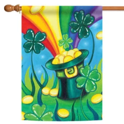 Shamrock Rainbow Pot Gold St Patrick's Day Outdoor House Flag 40" X 28"
