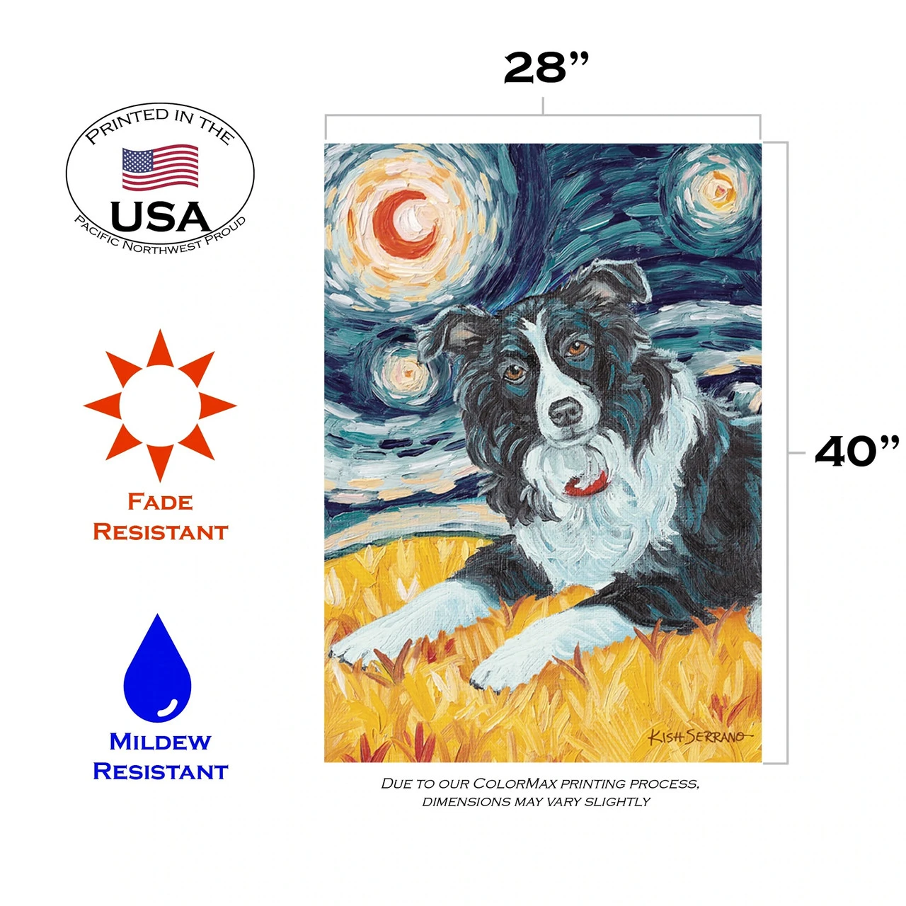 Van Growl Border Collie Outdoor House Flag 40" X 28" 3 Van Growl Border Collie Outdoor House Flag 40" X 28" - Image 3