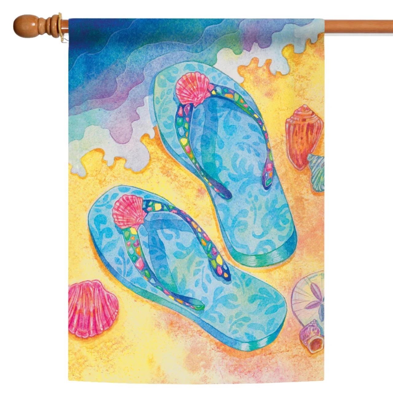 Beach Flip Flops Blue And YellowHouse Flag40" X 28" 1 Beach Flip Flops Blue And YellowHouse Flag40" X 28"