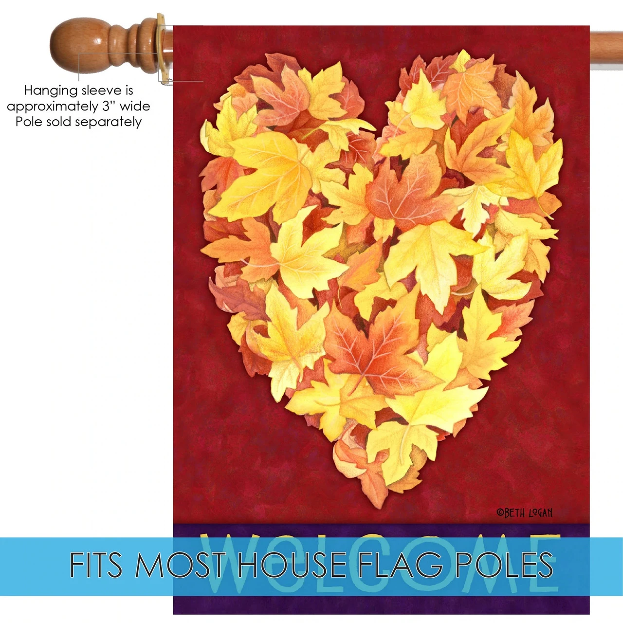 Leaf Heart Rectangular Outdoor House Flag 40" X 28" 5 Leaf Heart Rectangular Outdoor House Flag 40" X 28" - Image 5