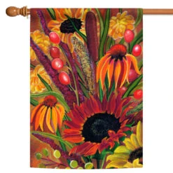 Bulrush Bouquet Yellow And Red Rectangular House Flag 28" X 40"
