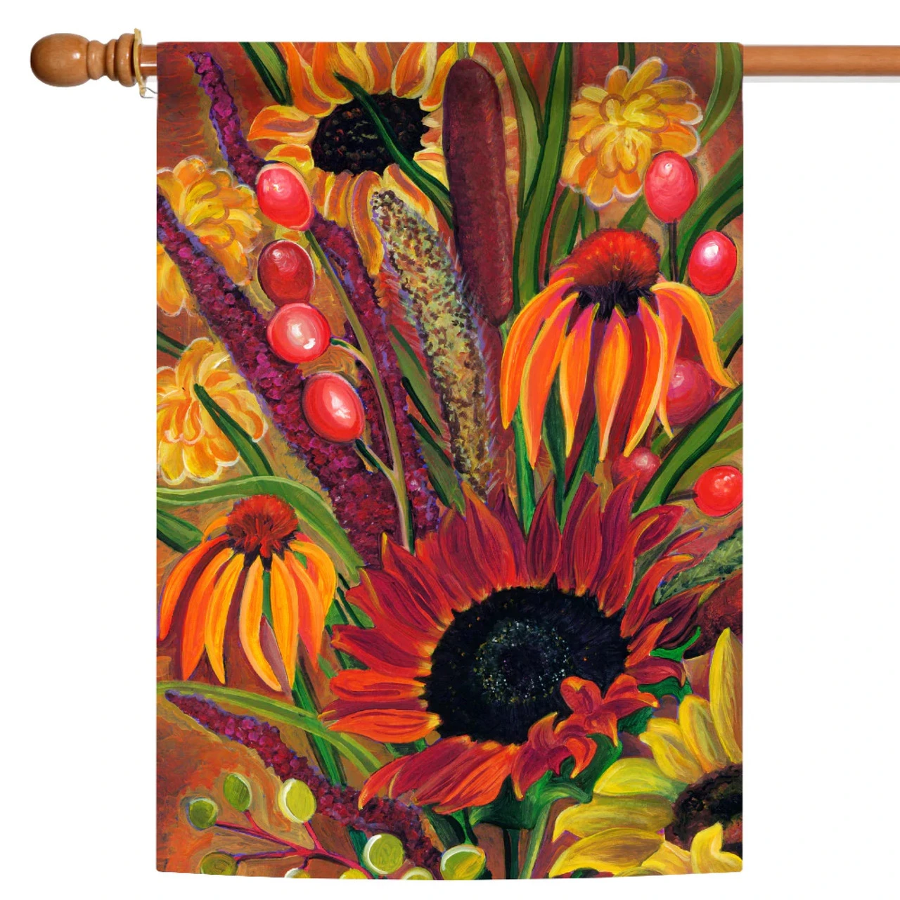 Bulrush Bouquet Yellow And Red Rectangular House Flag 28" X 40" 1 Bulrush Bouquet Yellow And Red Rectangular House Flag 28" X 40"